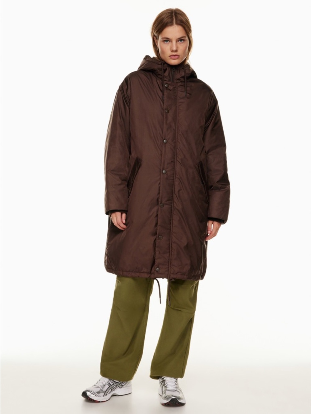 Aritzia Tna Brown Hooded Puffer Coat Size Medium